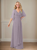 A-Linie V-Ausschnitt Lange Pailletten Chiffon Mutterkleid