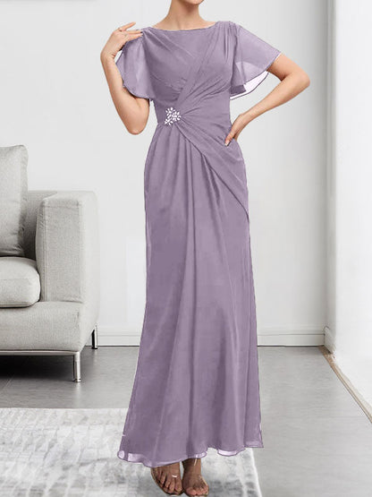 A-line Scoop Illusion Tea-Length Chiffon Lace Mother of the Bride Dress With Beading Sequins