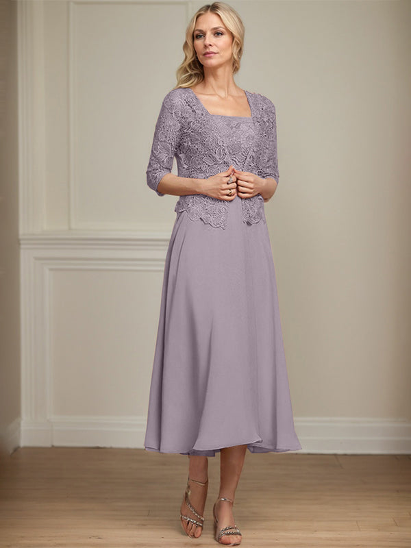 Vestido de gasa con encaje y lentejuelas para madre de la novia, corte A, largo hasta la rodilla