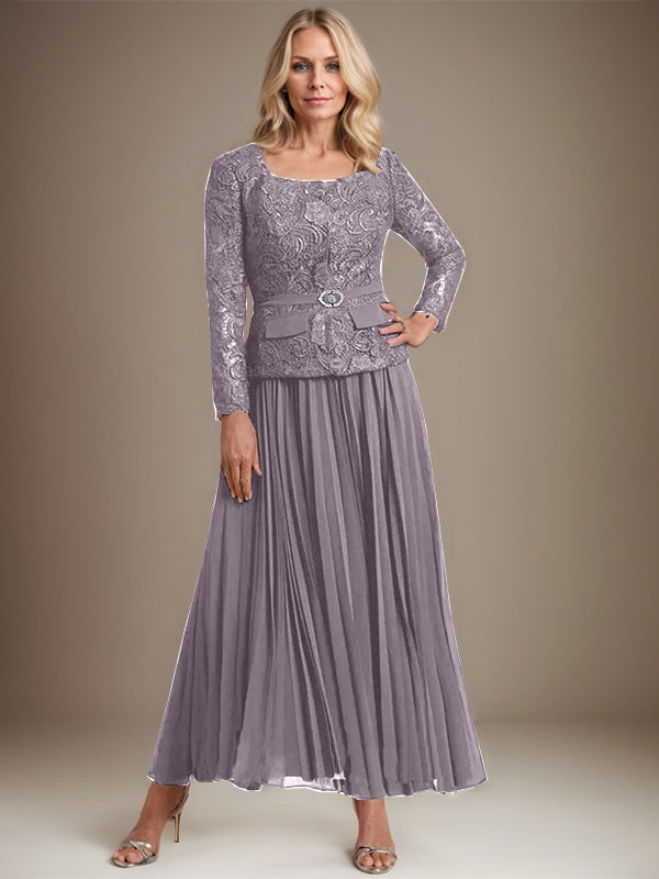 Vestido de gasa para madre de la novia con corte A, cuadrado, largo hasta los tobillos, con pliegues