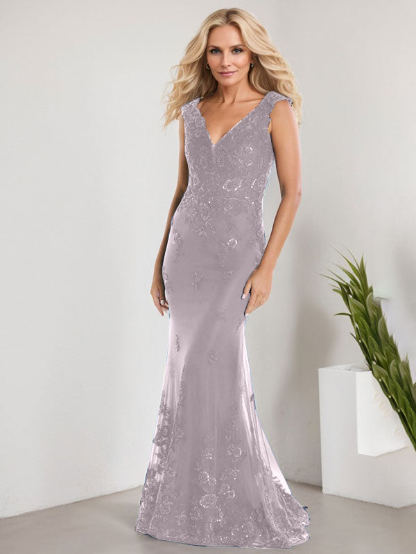 Vestido de novia de gasa con encaje, escote en V y largo hasta el suelo, con apliques de lentejuelas, estilo sirena