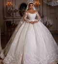 Women's Luxury Lace Wedding Dresses Dubai Long Sleeves Sequins Beads Sheer Neck Appliques Glitter Tulle Bride Gowns Vestido Noiv-payinti