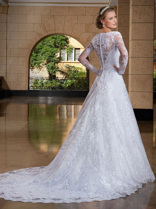 Women's Wedding dress long sleeve Lace beading princess Wedding Dress plus size bride dress robe de mariee-payinti