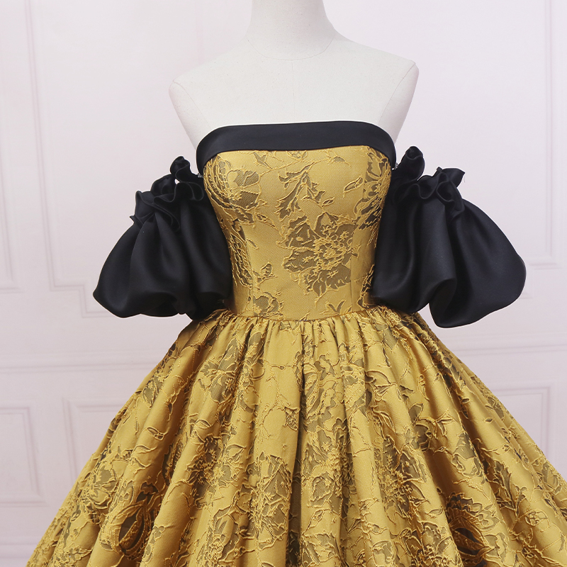 Fashion retro style slim golden bride dress vintage ball gown s04