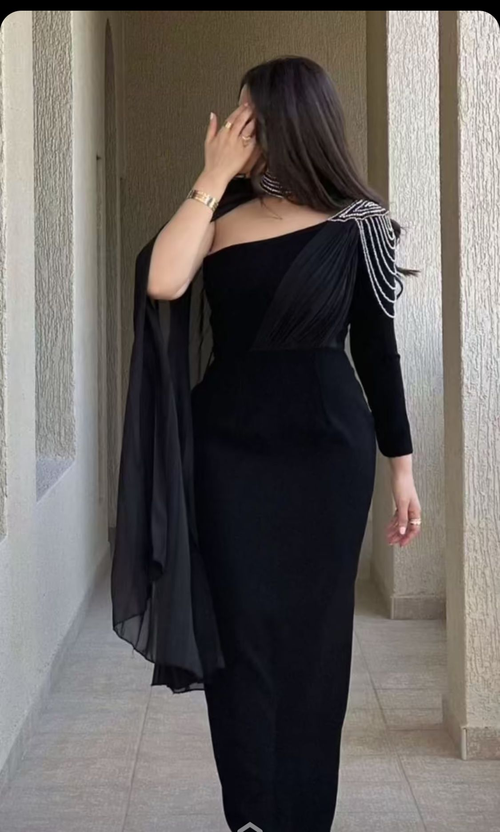 Elegante vestido de noche negro, vestido de gala negro Y5555