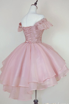 Vestido de fiesta corto con apliques de encaje rosa princesa Y2502