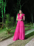 Elegante vestido de noche largo con escote en V y corte A Y5054