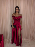 Vestido de noche clásico de corte A con hombros descubiertos Y5772