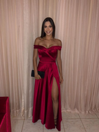 Vestido de noche clásico de corte A con hombros descubiertos Y5772