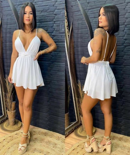 Vestido de fiesta blanco de corte A con espalda descubierta Y4017