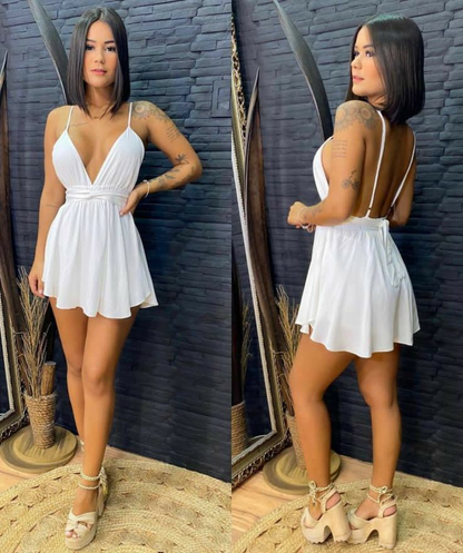 Vestido de fiesta blanco de corte A con espalda descubierta Y4017