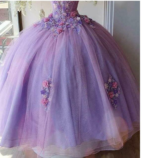 Vestido largo de fiesta de princesa de tul con flores, vestidos de quinceañera Y4372