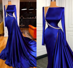 Elegantes vestidos de noche azul real modestos Y4193