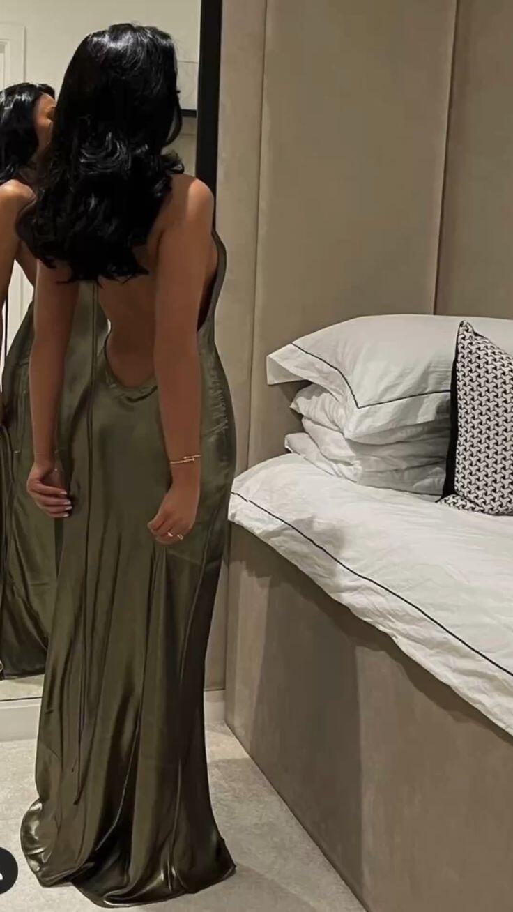 Sexy Olive Green Backless Evening Dress Olive Green Gala Dress Y7400