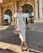 Vestido de novia midi blanco estilo retro, vestido de compromiso Y5257
