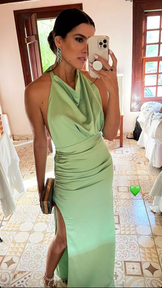 Charming Green Sheath Prom Dress With Split Green Evening Dress Y7284