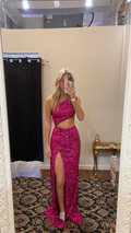 Vestido de fiesta largo con lentejuelas brillantes y abertura, vestido de noche Y2942
