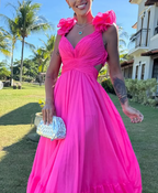 Vestidos de fiesta de gasa con volantes y corte en A para mujer, vestidos largos de dama de honor con escote en V y espalda descubierta, vestidos de noche formales Y3043