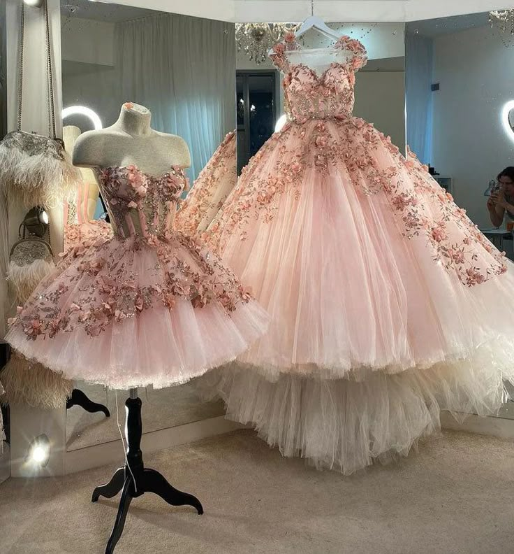 Vestido de fiesta con apliques de flores rosa ruborizado, vestidos de fiesta de tul de corte A, vestidos de quinceañera Y388