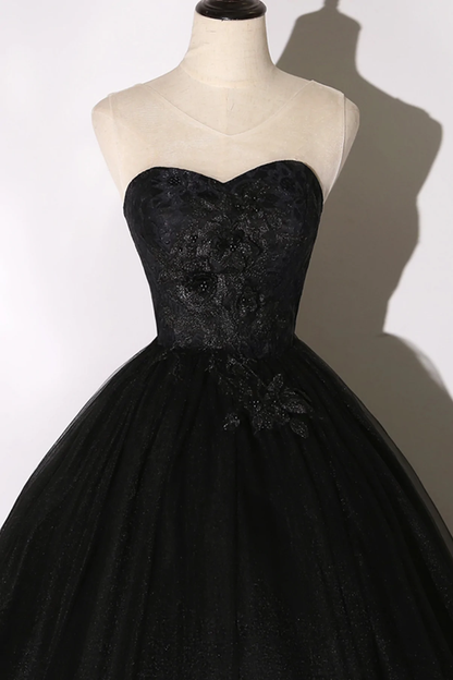 Black lace long ball gown dress A line formal dress Y1295