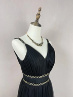 Gorgeous Black Tulle Gold Silk Feathers A Line Prom Dress Formal Evening Dress Y8652