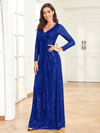 Luxury Long Sleeve V-Neck Evening Dress 2023 Women Wedding Party Sequins For Female Guests Red Prom Cocktail Dresses-payinti