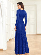 Luxury Long Sleeve V-Neck Evening Dress 2023 Women Wedding Party Sequins For Female Guests Red Prom Cocktail Dresses-payinti