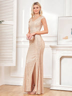 Women Elegant V-Neck Sequins Evening Dress Luxury Slit Beading Formal Maxi Long Prom Cocktail Wedding Party Dress Gowns-payinti