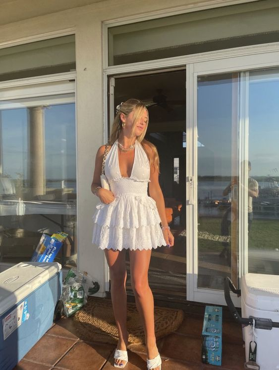 Vestido de fiesta corto blanco con escote halter, para regreso a casa, 2018