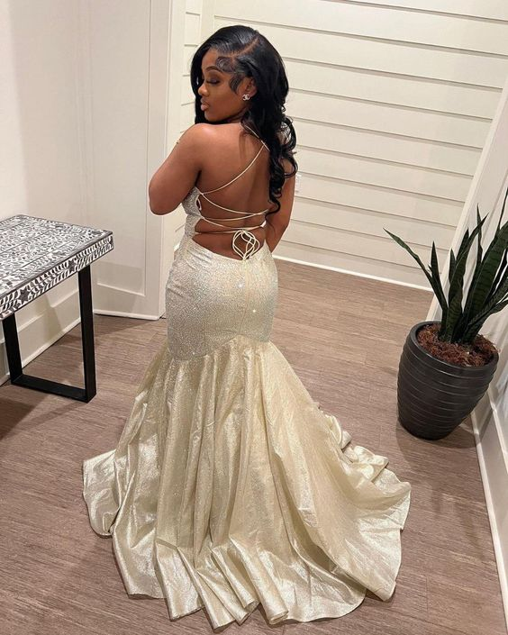 Charming Mermaid Lace-up Back Evening Dress Glam Dress Y6468