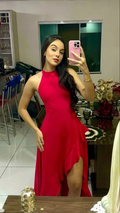 Rotes ärmelloses Schlitz-Rüschen-Ballkleid Abendkleid Y7788