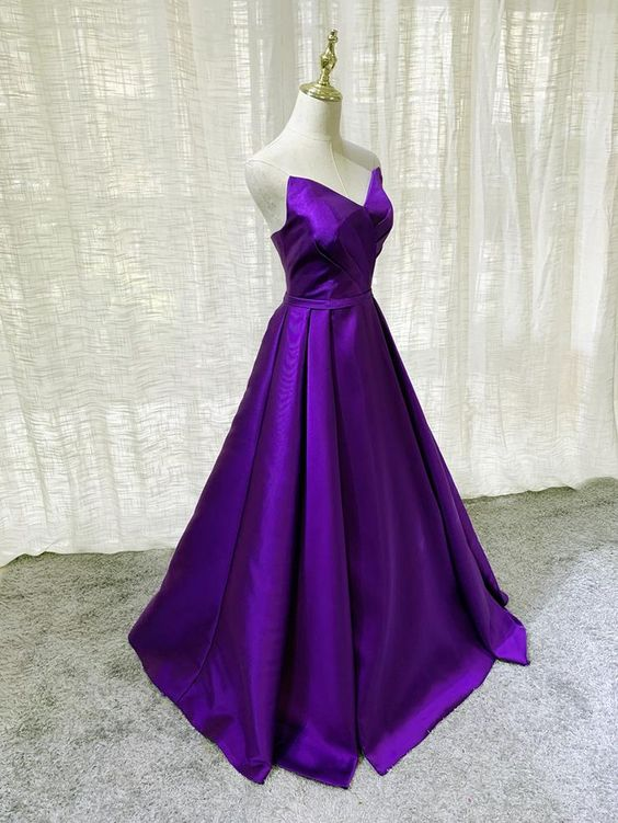 Lila Satin A-Linie Einfaches bodenlanges Abendkleid Formales Kleid Y869