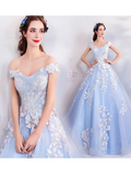 Vestidos de quinceañera azules con hombros descubiertos, vestido de baile azul Y52