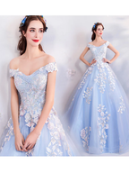 Vestidos de quinceañera azules con hombros descubiertos, vestido de baile azul Y52