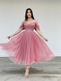 Powder Pink Tulle Dress Engagement Dress Corset Dress Cocktail Dress Evening Dress Y4775