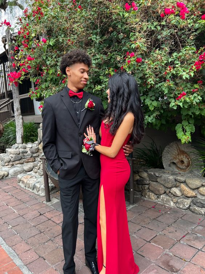 Charming Red Sheath Prom Dress With Split Red Evening Gown Y6543