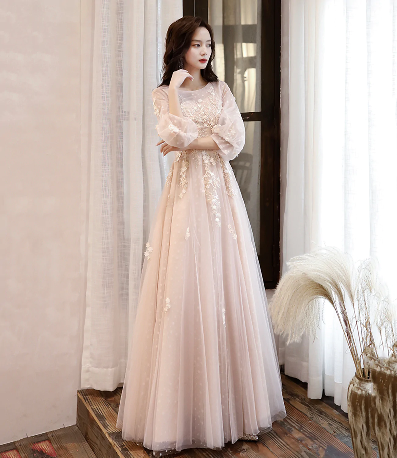 Lindo vestido de fiesta largo de tul con encaje, vestido de noche de corte A Y1291