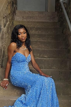 Glitzerndes königsblaues Meerjungfrau-Ballkleid, königsblaues Abendkleid Y5629