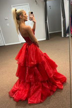 Rotes One-Shoulder-Meerjungfrau-Schlitz-Pailletten-langes Ballkleid-formales Abendkleid Y7884