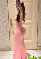 Hellrosa, figurbetontes Kleid, Sexy Hellrosa Abendkleid, Hellrosa Maxikleid Y4094