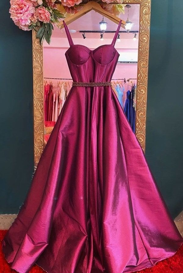 A-Linie Träger Lange Ballkleider Satin Abendkleid Y5016