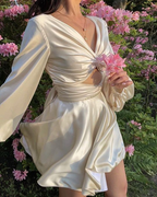 Weißes A-Linien-Heimkehrkleid mit langen Ärmeln, Weißes Geburtstagspartykleid, Y2516
