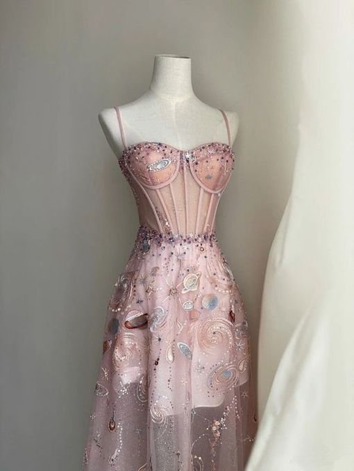 Sexy Pink A-line Prom Dress Pink Evening Gown Y6541
