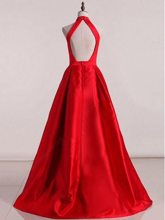 Vestidos de fiesta sin mangas con cuello halter y espalda descubierta, vestidos de noche de satén de corte A Y941