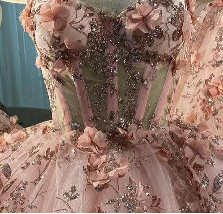 Vestido de fiesta con apliques de flores rosa ruborizado, vestidos de fiesta de tul de corte A, vestidos de quinceañera Y388