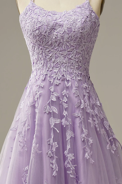 Elegant Lavender Prom Dresses,A line Evening Dress,Applique Party Gown Y1129