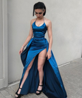 Sexy Blaues rückenfreies Ballkleid Blaues Abendkleid Y4567