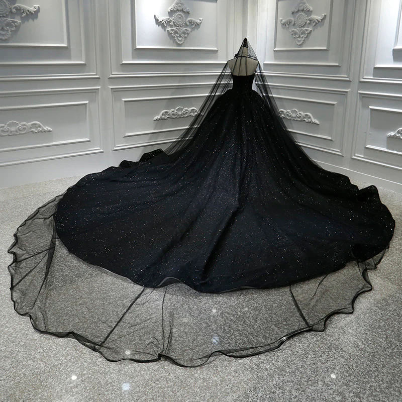 Sequin Shiny Strapless Black Ball Gown Princess Prom Dresses Y56