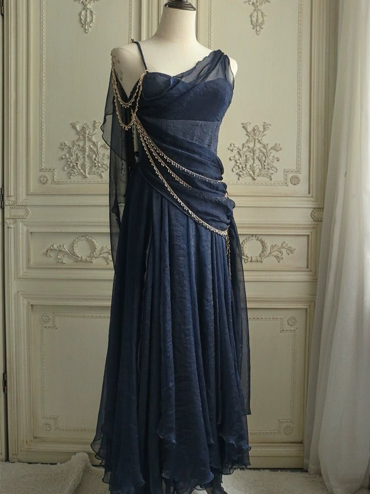 Vintage Marineblau Chiffon A-Linie Ballkleid Abendkleid Y8292