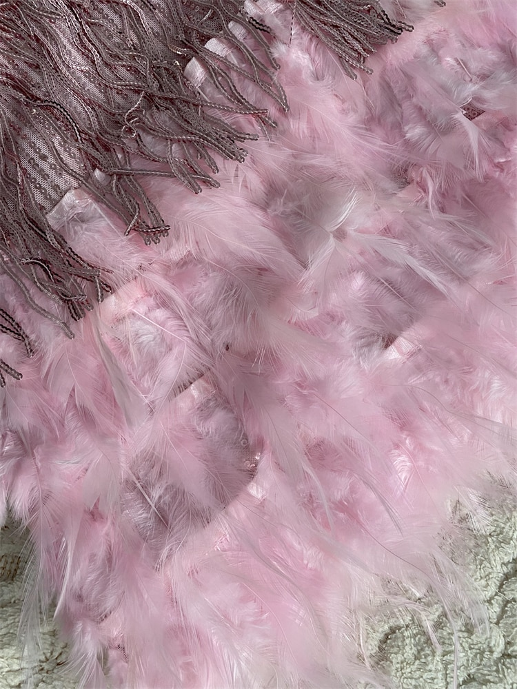 Vestido sexy de plumas con borlas brillantes para mujer, vestido de baile rosa con flecos y lentejuelas, vestido formal de verano, vestido rosa para regreso a casa, Y2470